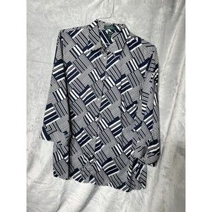 Lauren Ralph Lauren Womens Size 1X Button Up Shirt Navy/White  3/4 Sleeve Cotton